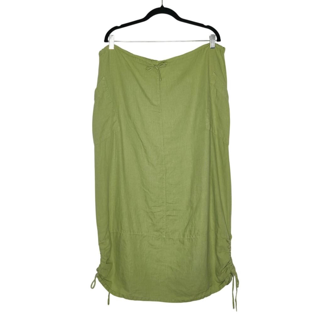 Bryn Walker Linen Lime Green Drawstring Cargo Midi Skirt Medium Lagenlook